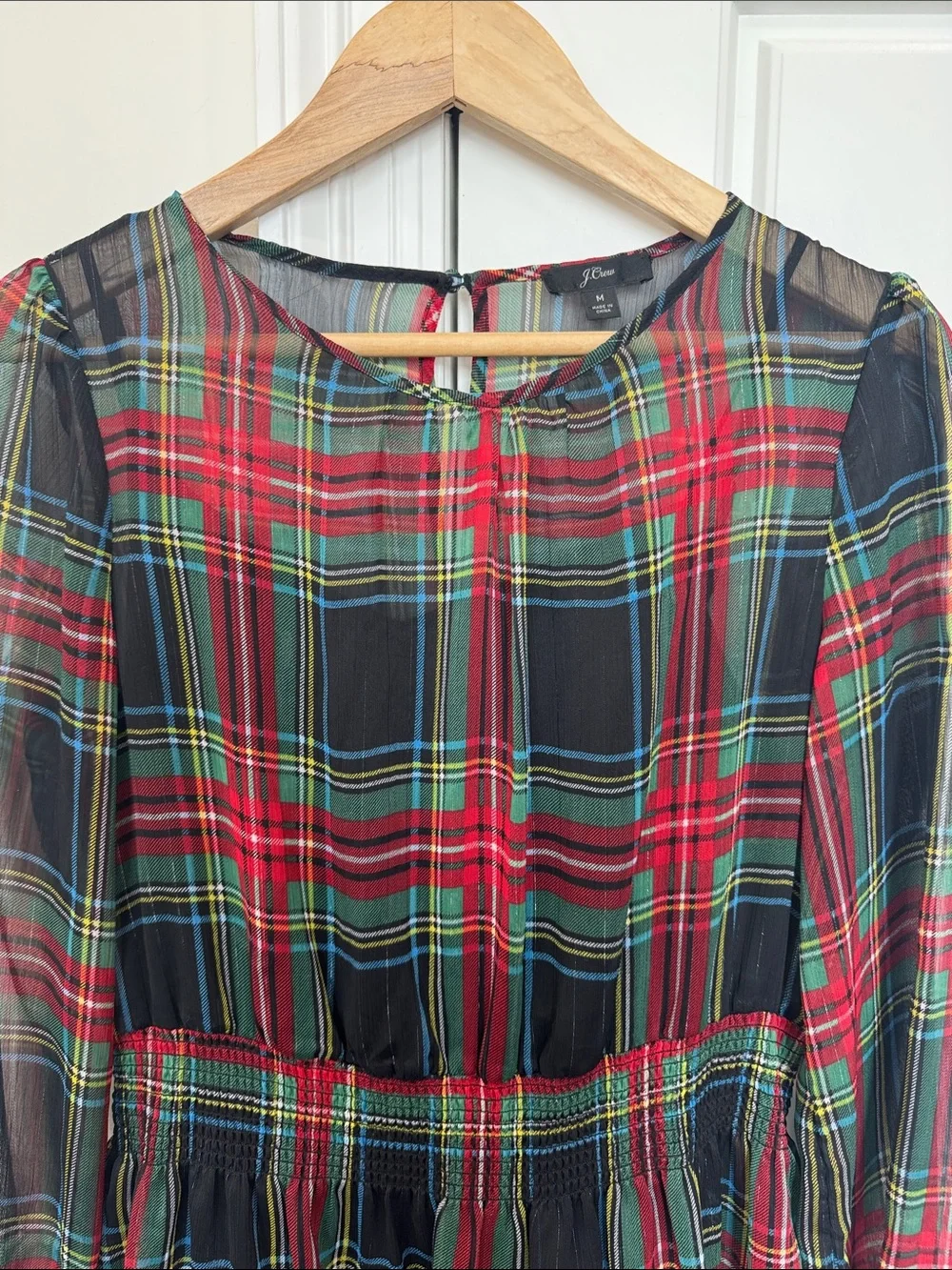 J. Crew Women’s Holiday Christmas Plaid Dress Dully Lined Sheer Overlay, Medium